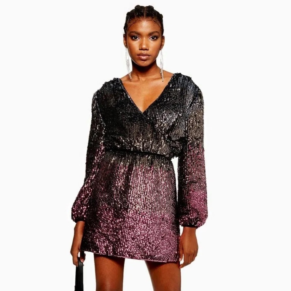 NEW Topshop ombré sequin wrap dress long sleeve